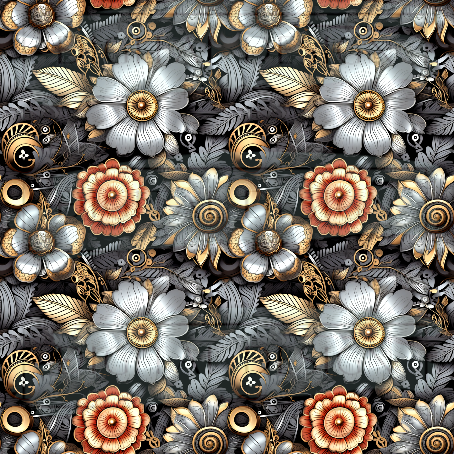 Chrome Steampunk Floral VinylV2794