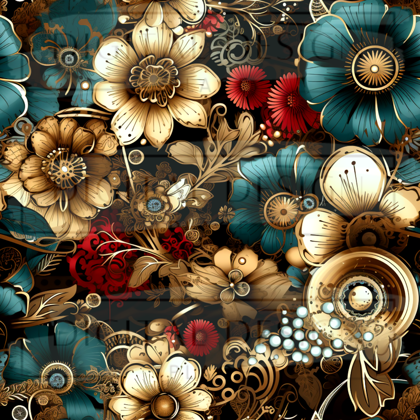 Jewel Toned Steampunk Florals VinylV2801