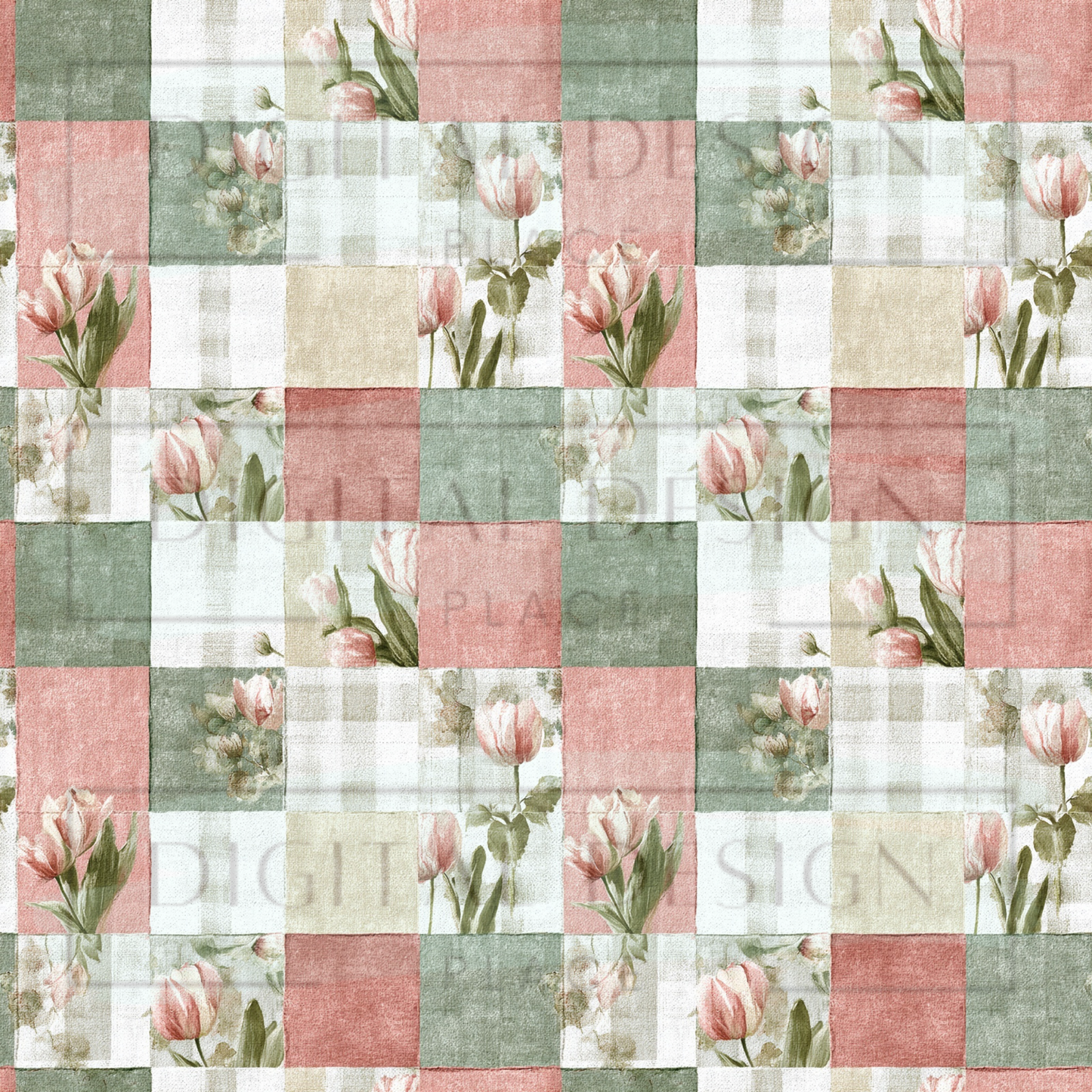 Blush Tulips Patchwork VinylV2726