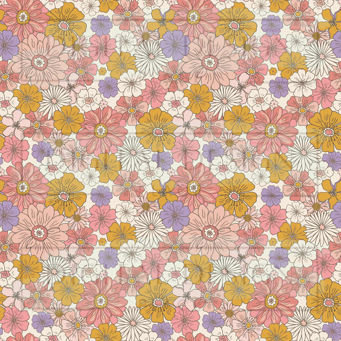 Pink/Gold Retro Florals VinylV1233