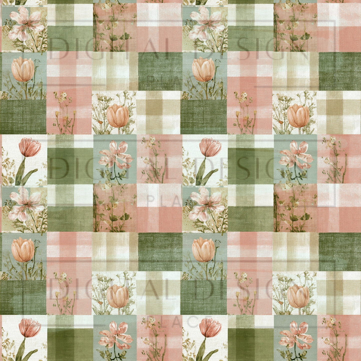 Blush Tulips Patchwork VinylV2725