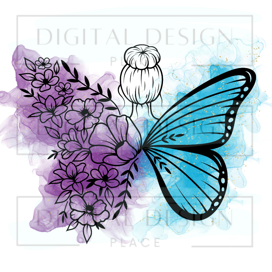 Teal Purple Butterfly AwareA19