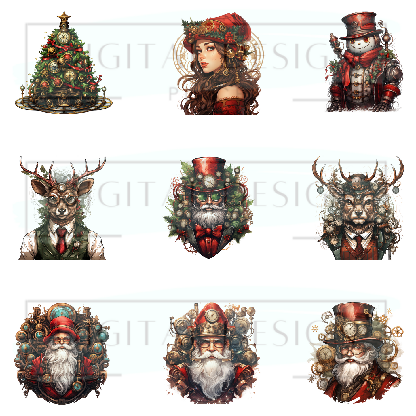 Steampunk Christmas Decal Sheet ELEE243
