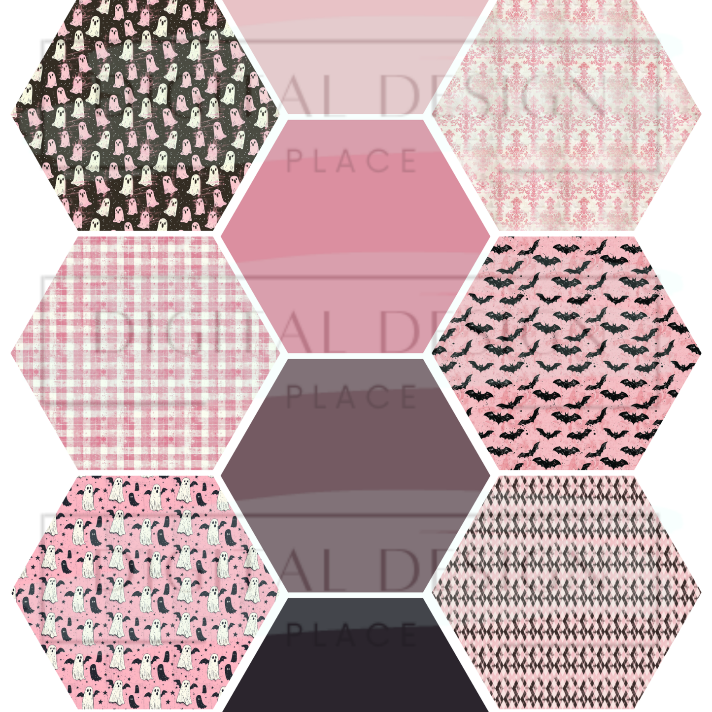 Pink Halloween Hexagon Collage Mixed Media MM24