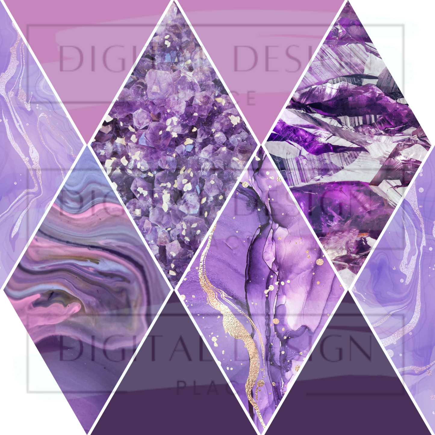 Purple Geode Triangle Collage Mixed Media MM27
