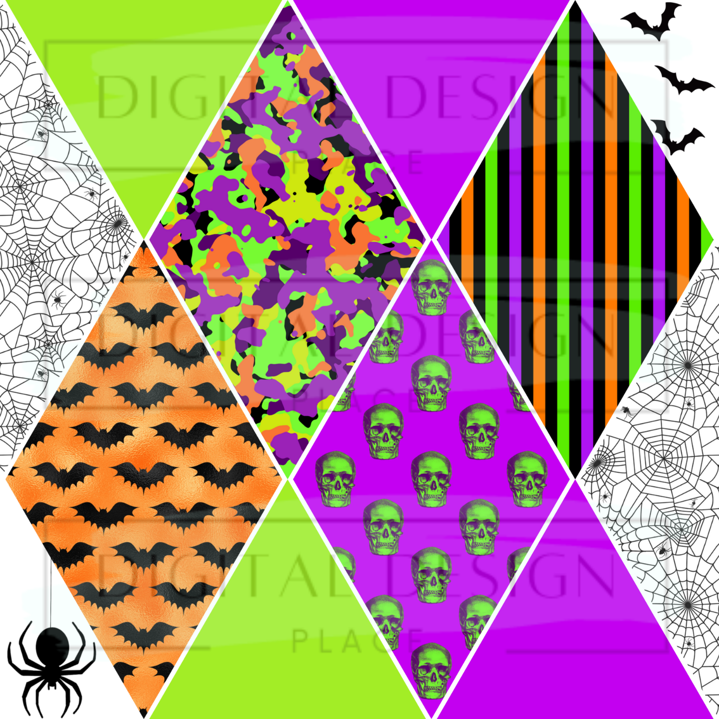 Neon Halloween Triangle Collage Mixed Media MM2