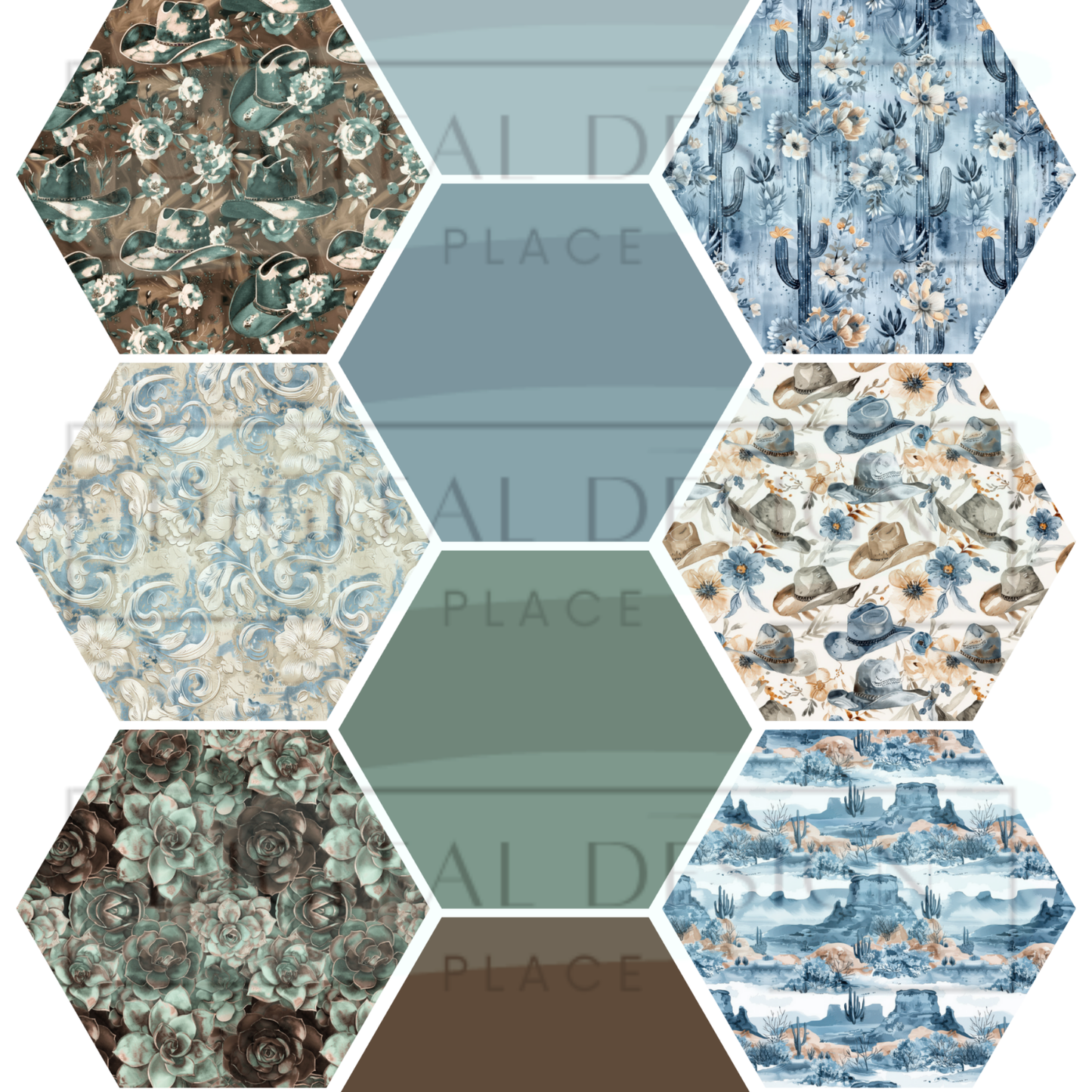Wild West Teal Hexagon Collage Mixed Media MM8