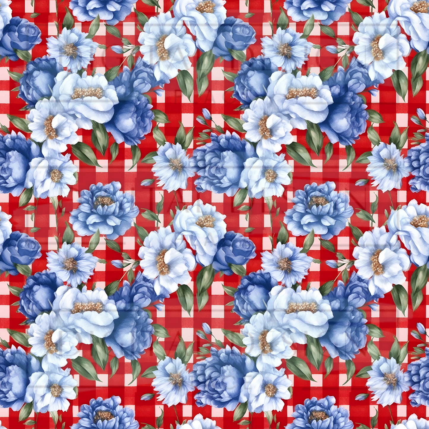 Patriotic Plaid Roses Red VinylV1418
