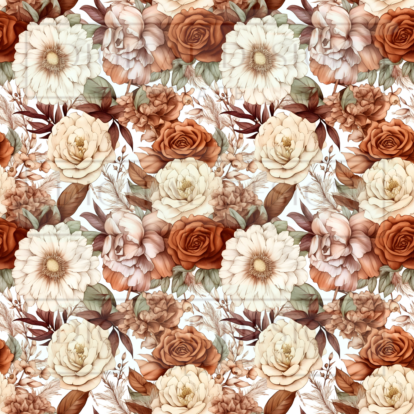 Cream/Brown Boho Floral VinylV1453