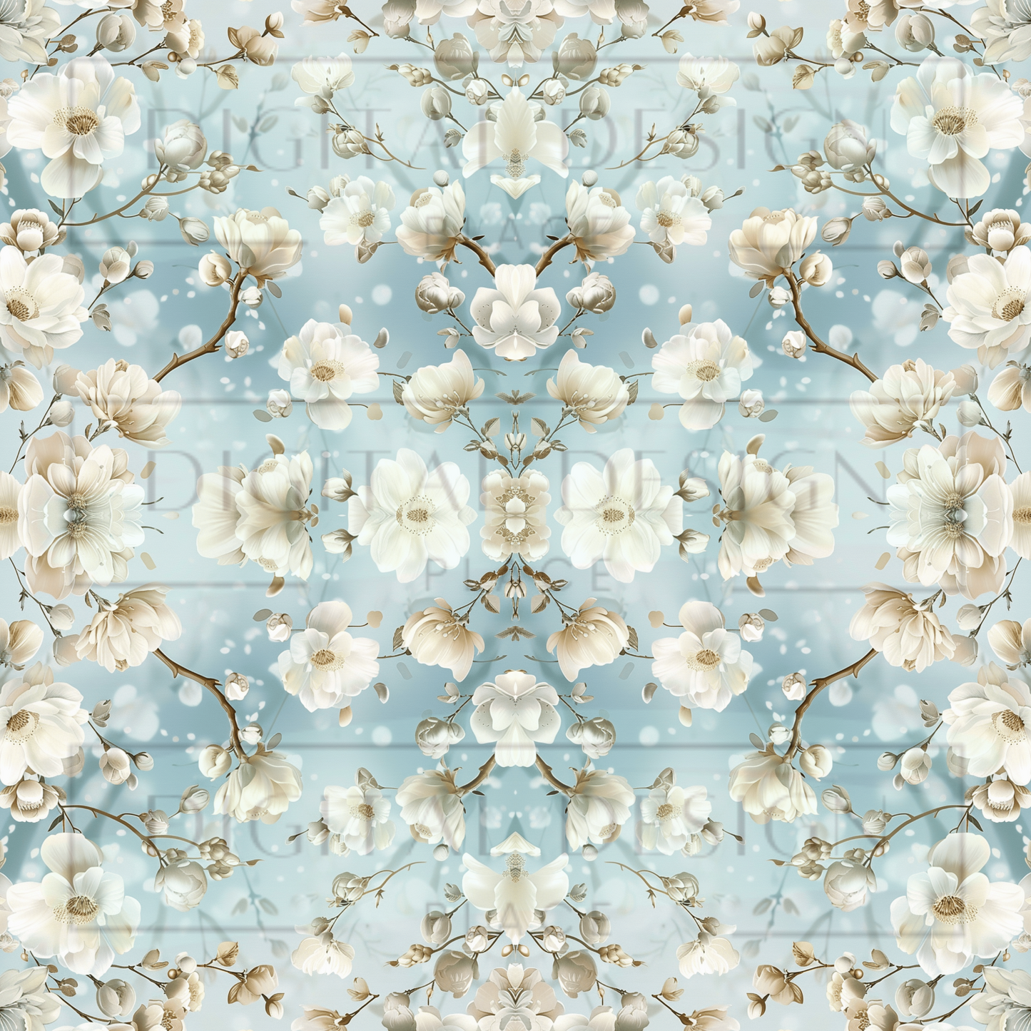 Winter Floral Baby Blue VinylV2077