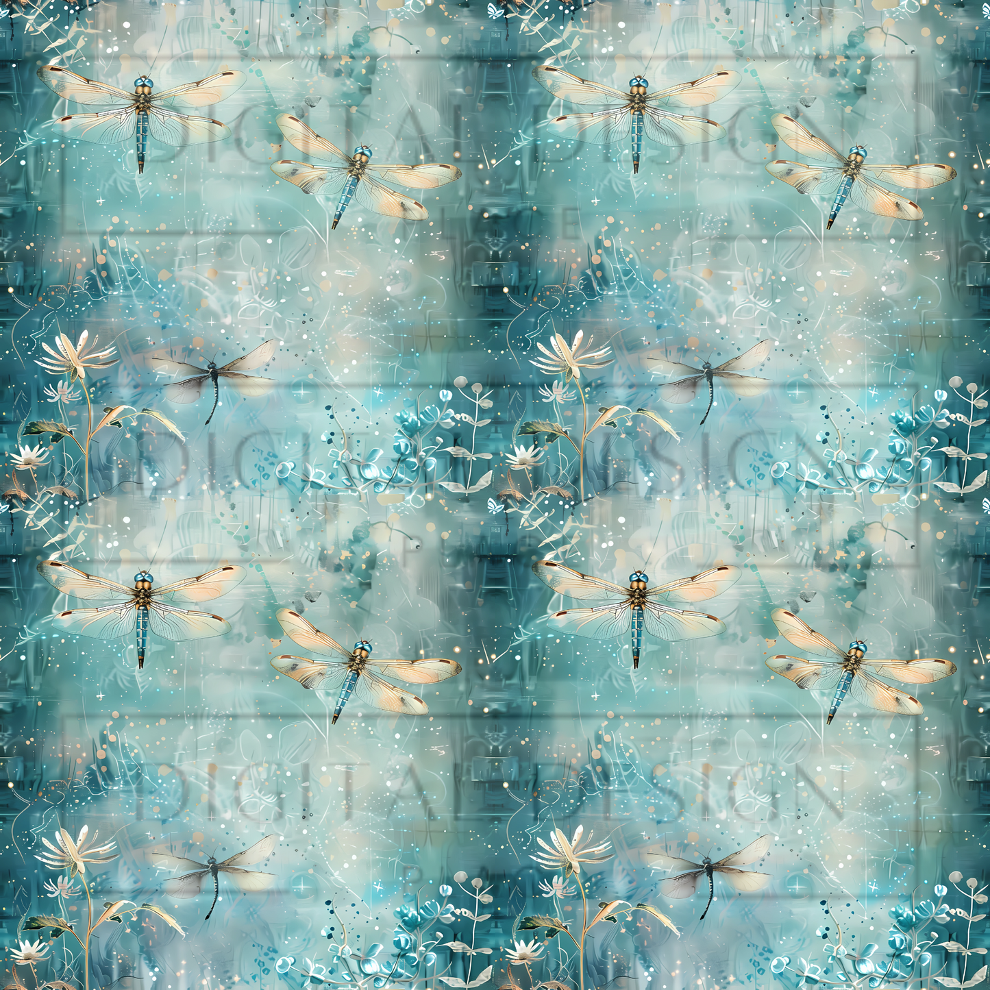 Blue Gold Dragonflies VinylV2349