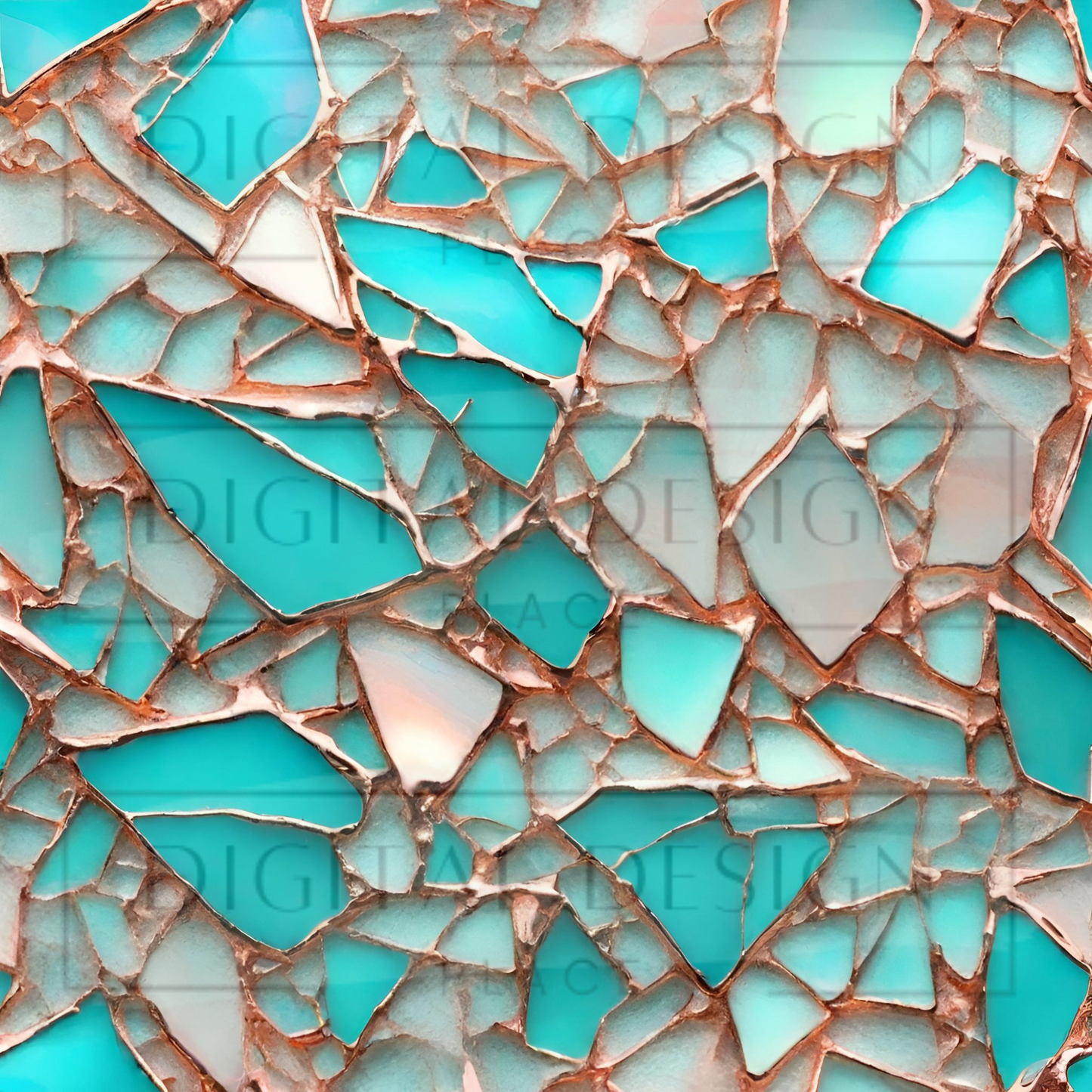 Teal Rose Gold Opal Shattered Glass VinylV1130