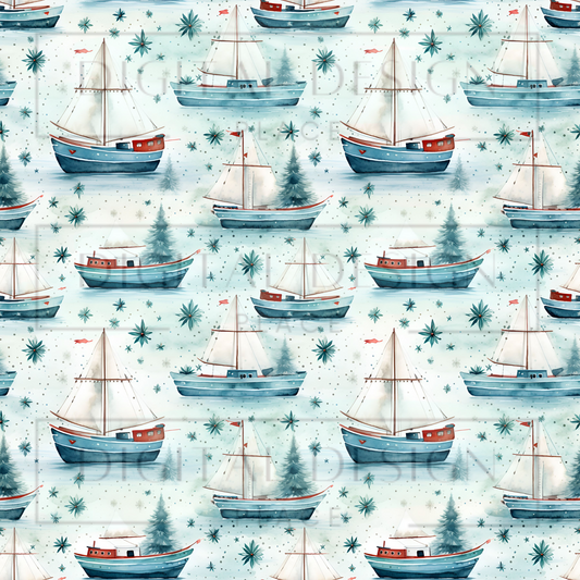 Christmas Fishing Boats VinylV1532
