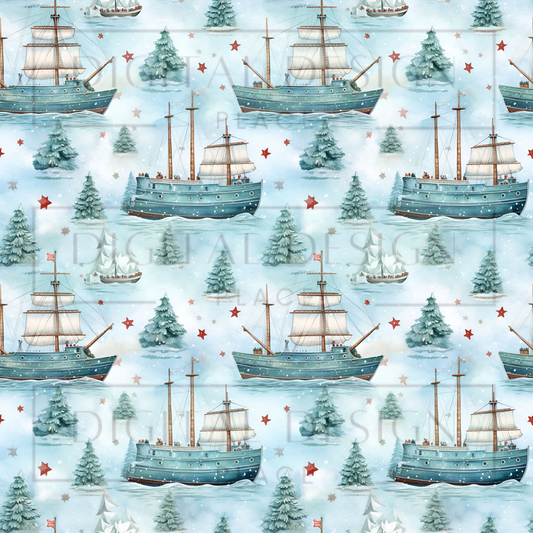 Christmas Fishing Boats VinylV1533