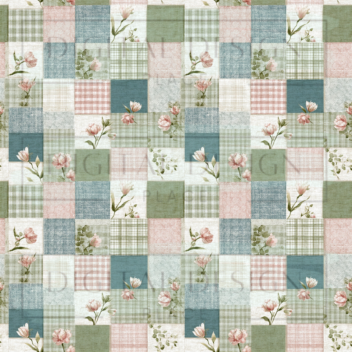 Denim, Sage, Blush Patchwork VinylV2724