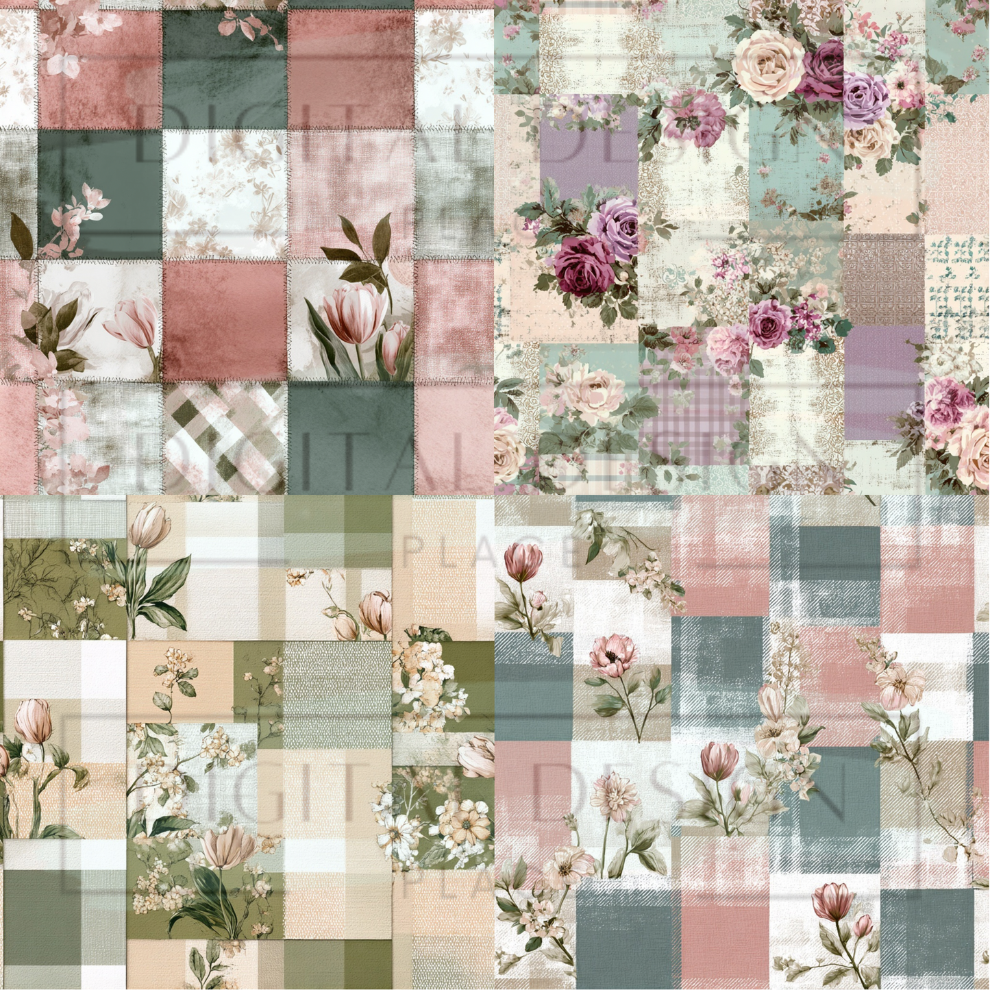 Floral Patchwork Squareprints VinylV2730
