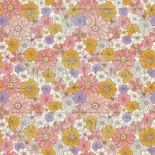 Pink/Gold Retro Florals VinylV1233