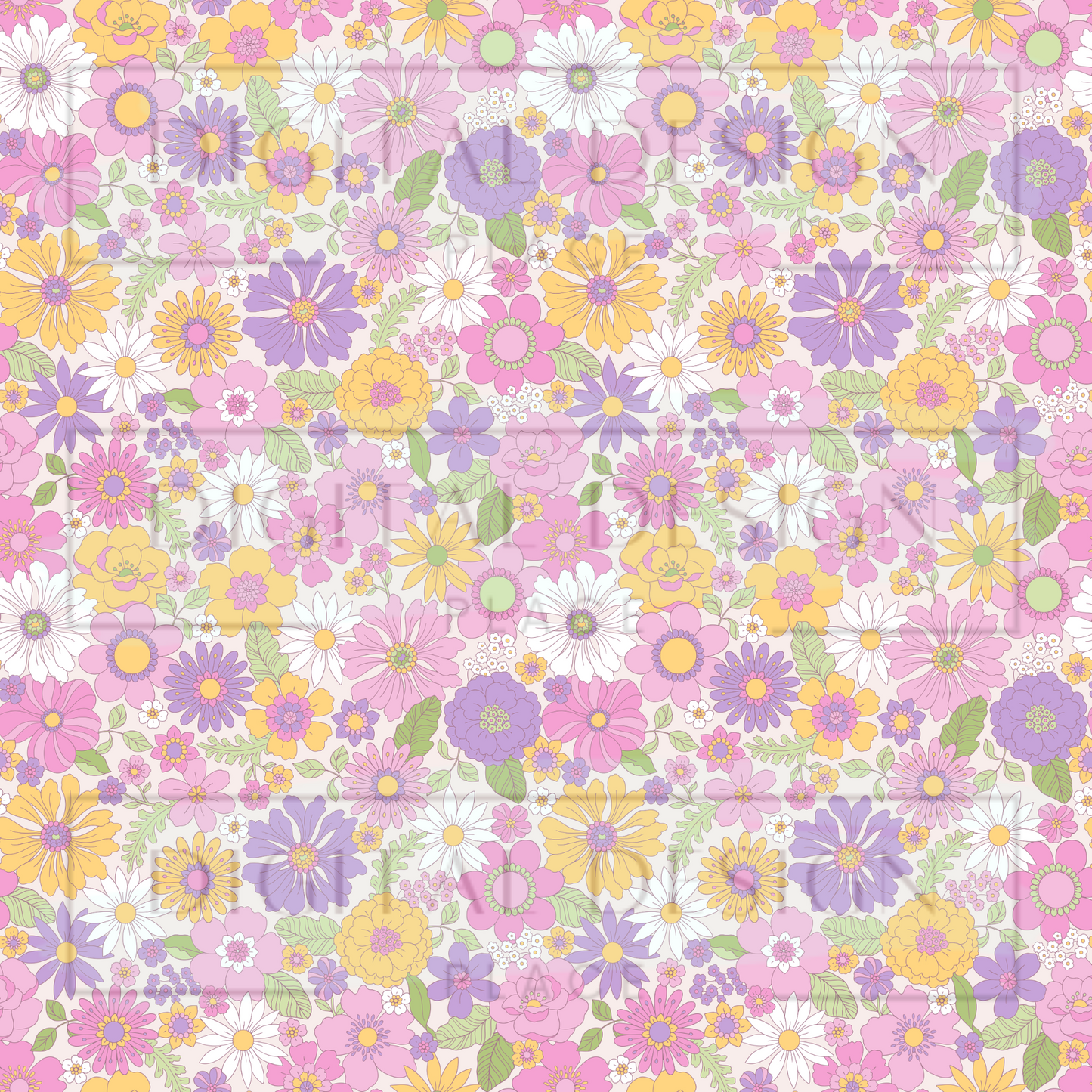 Purple/Yellow Retro Florals VinylV1234
