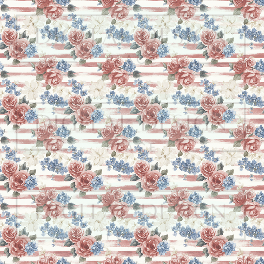 Watercolor Americana Floral VinylV2894