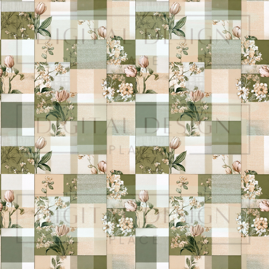 Sage and Cream Patchwork VinylV2727