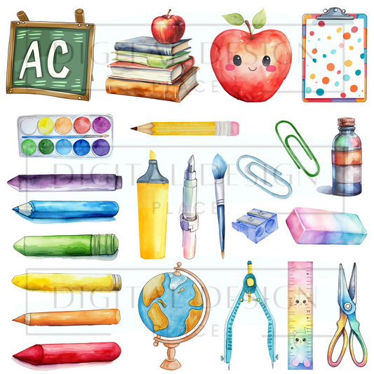 Watercolor School Supplies ELEE190