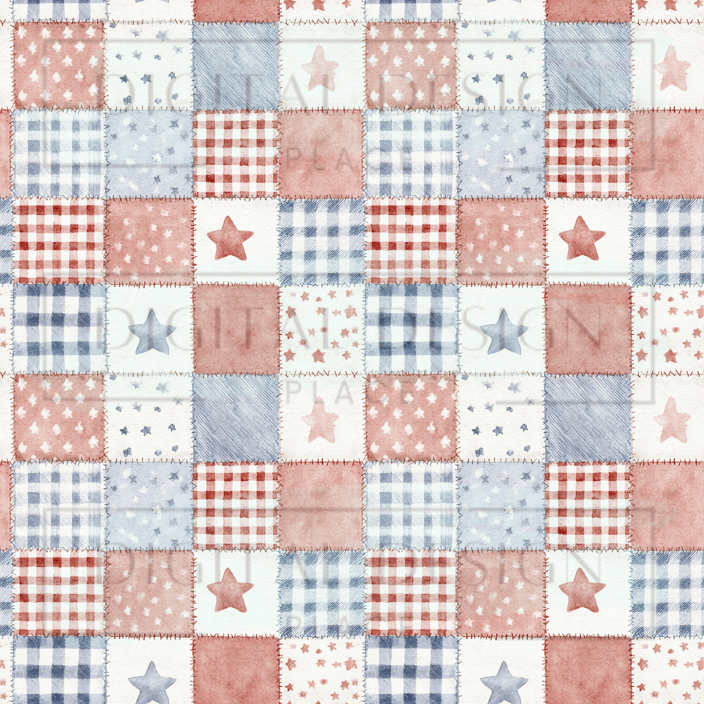 Watercolor Americana Patchwork VinylV2893