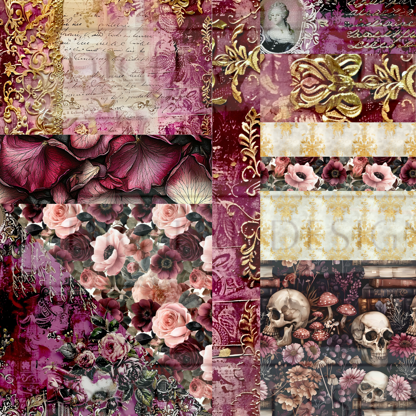 Burgundy Baroque Fusion Collage MM36