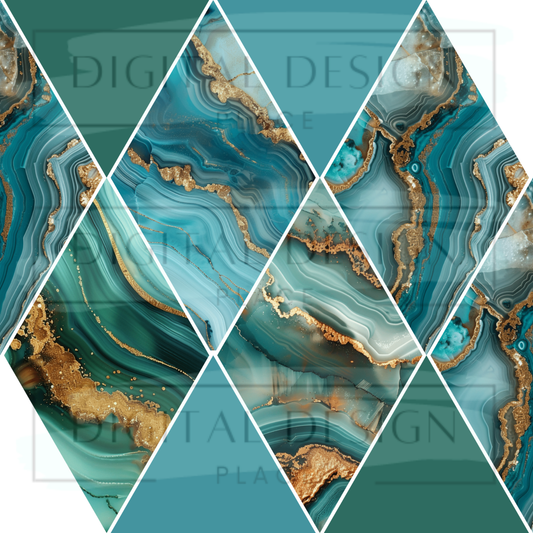 Teal Geode Triangle Collage Mixed Media MM11