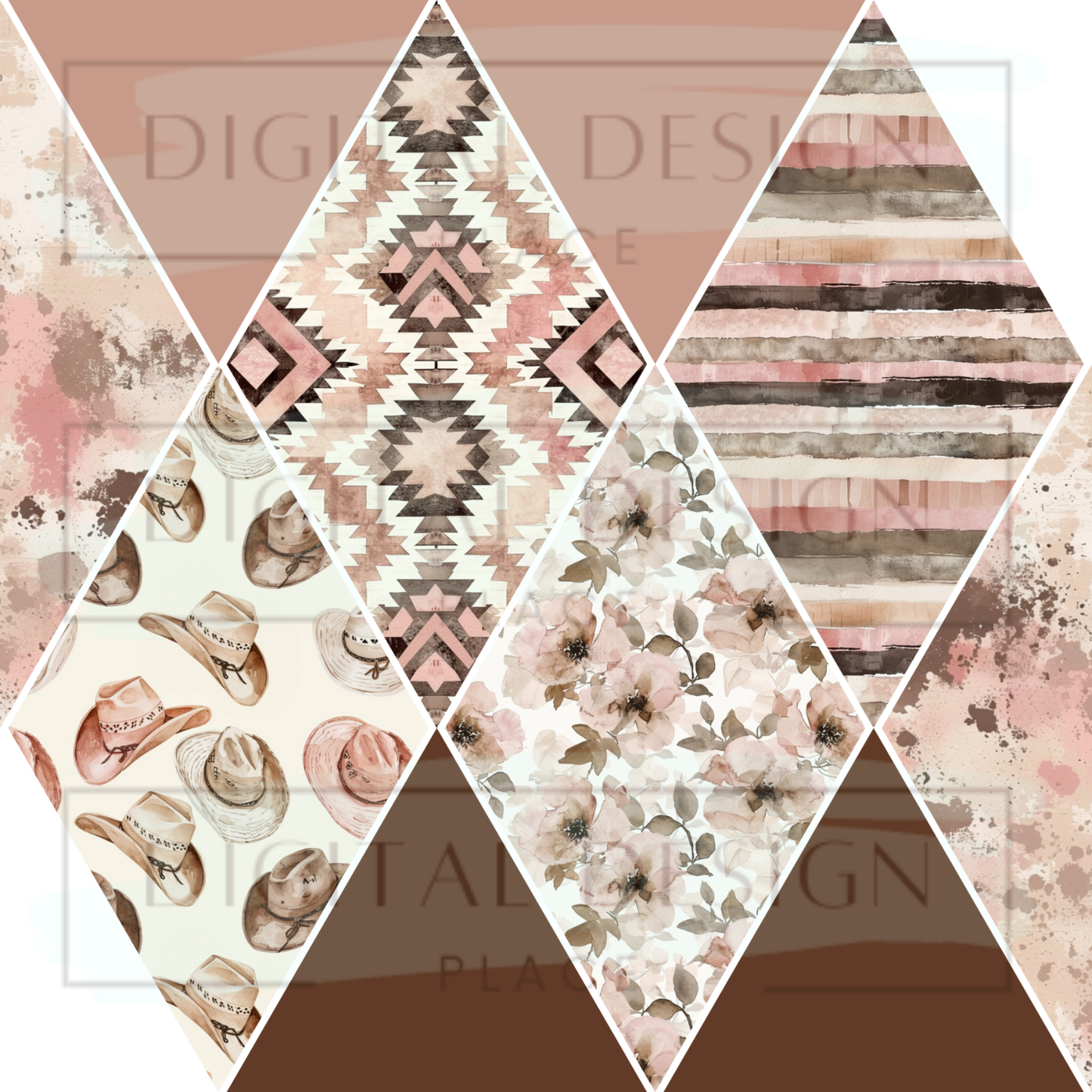 Pink Western Triangle Collage Mixed Media MM15