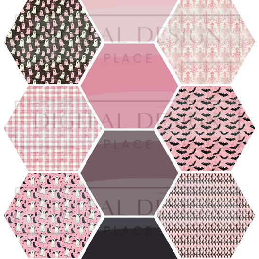 Pink Halloween Hexagon Collage Mixed Media MM24