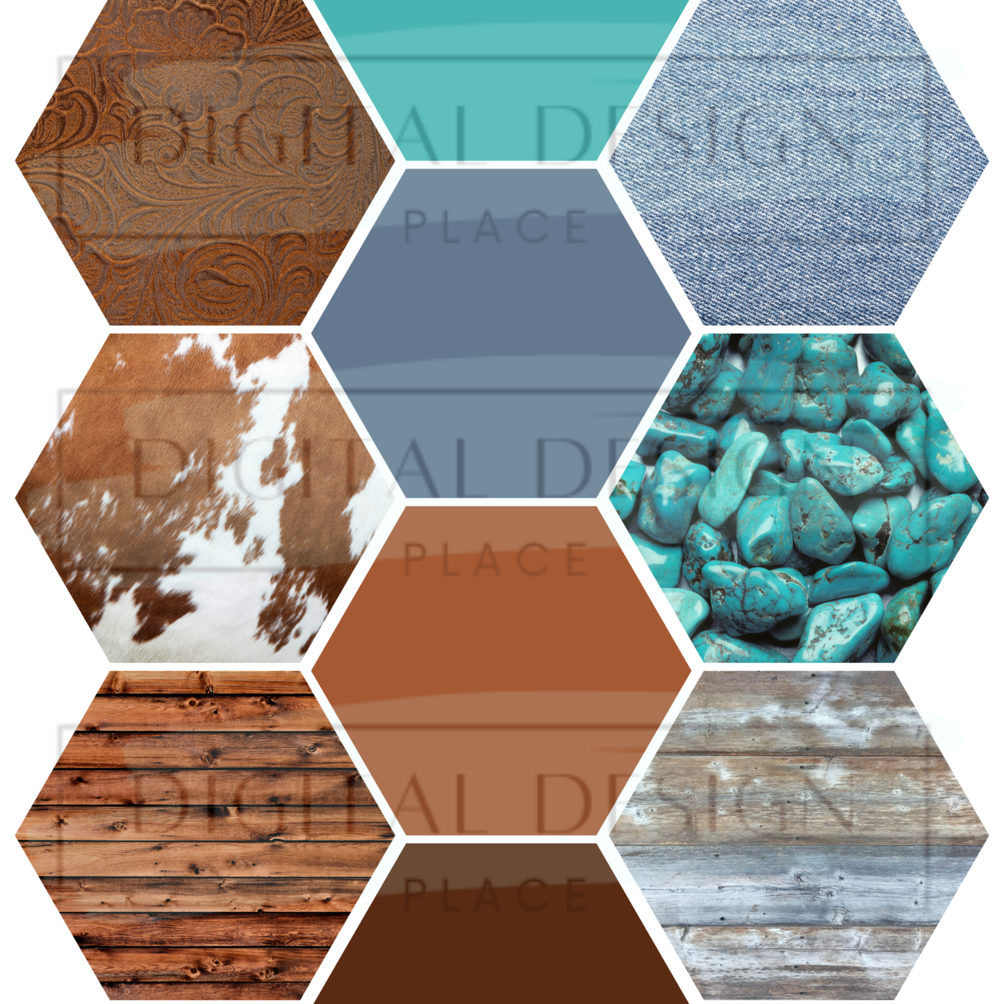 Western Textures Hexagon Collage Mixed Media MM26