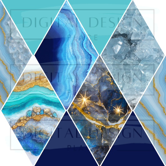 Blue Geode Triangle Collage Mixed Media MM28