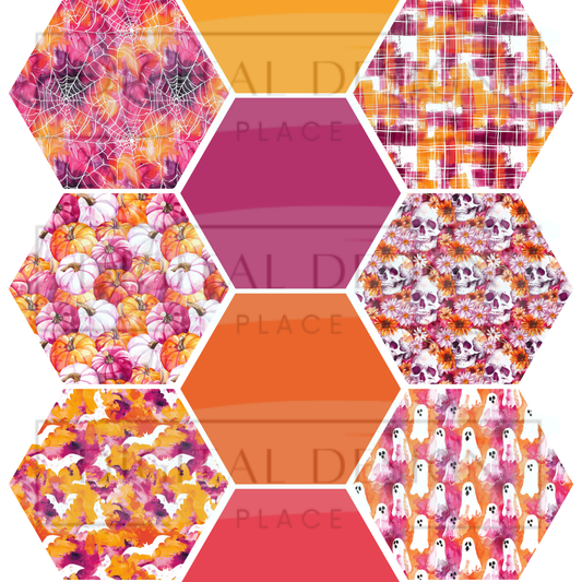 Neon Halloween Hexagon Collage Mixed Media MM3