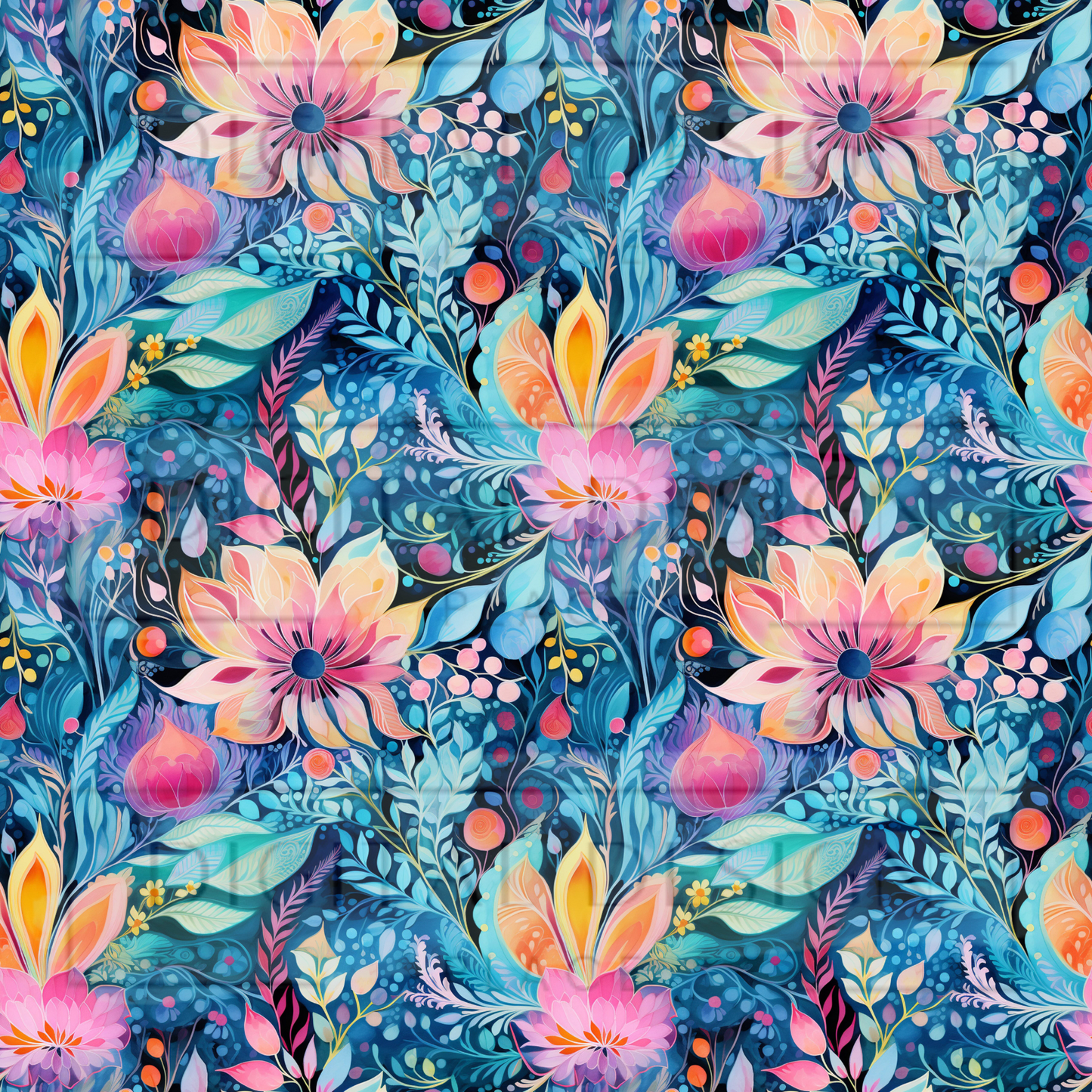 Blue Paisley Floral VinylV1354