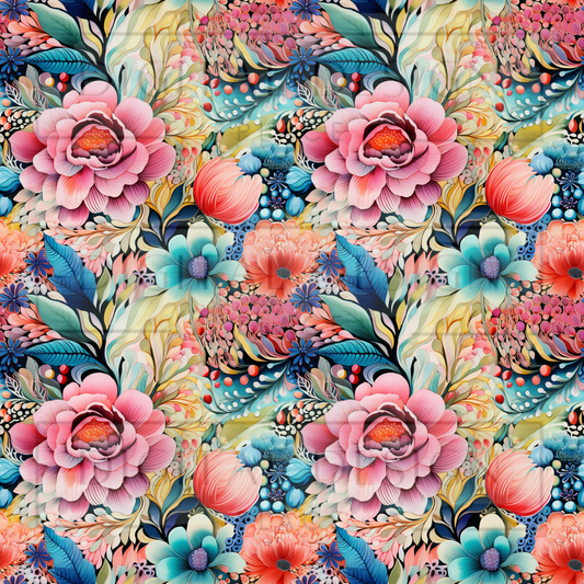 Boho Paisley Floral VinylV1357