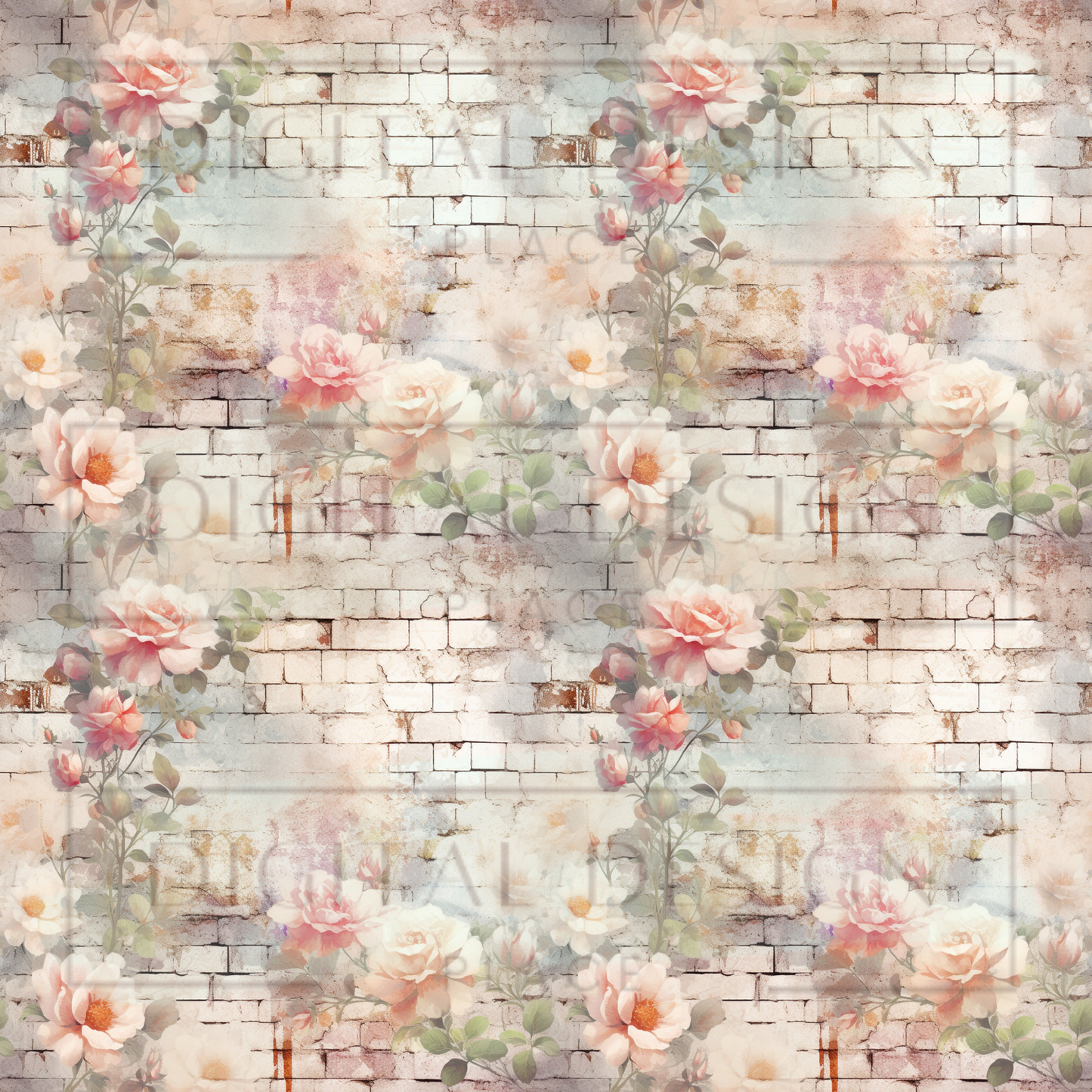 Pink Floral Brick VinylV1363