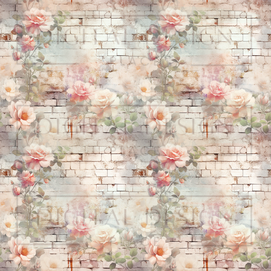 Pink Floral Brick VinylV1363