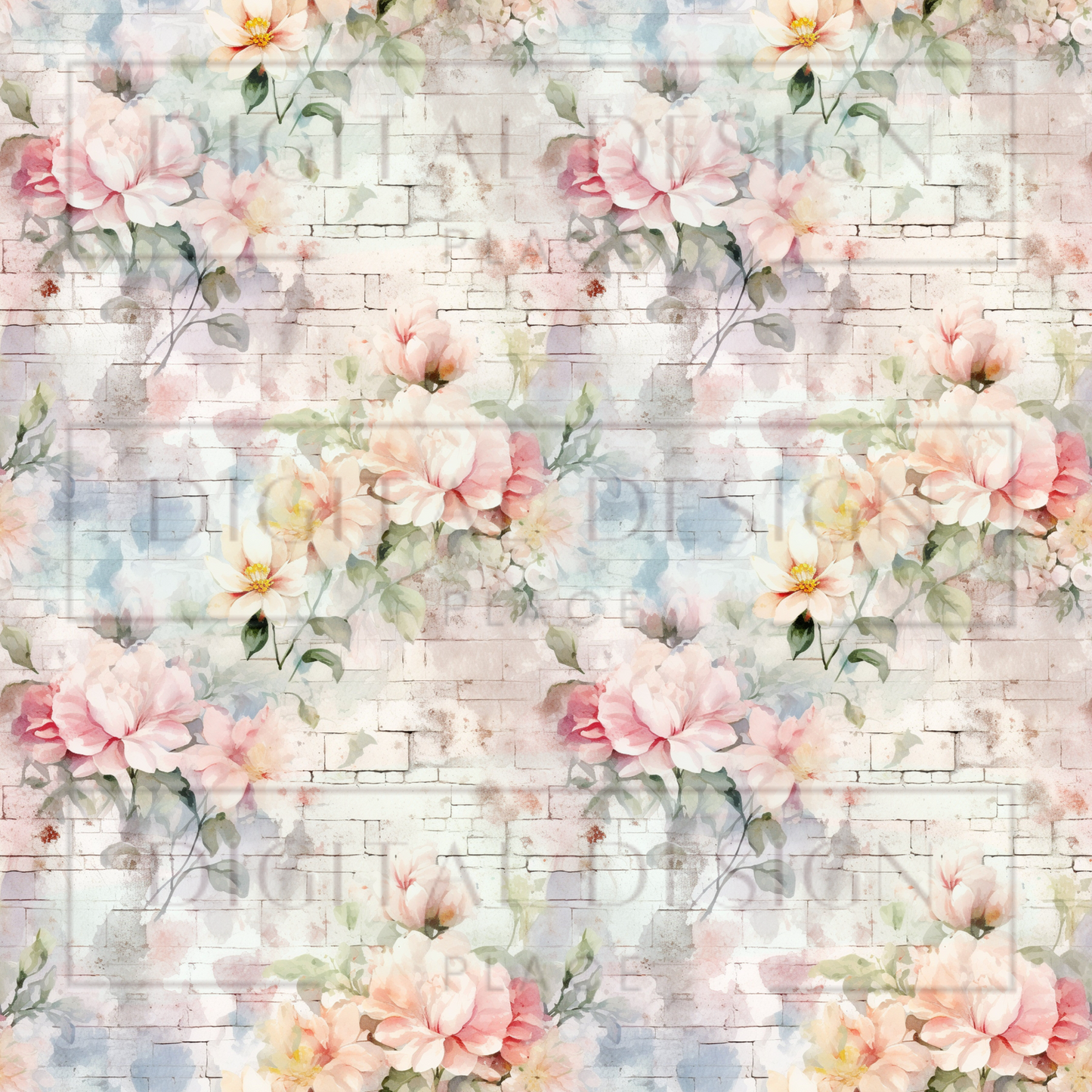 Pastel Floral Brick VinylV1364