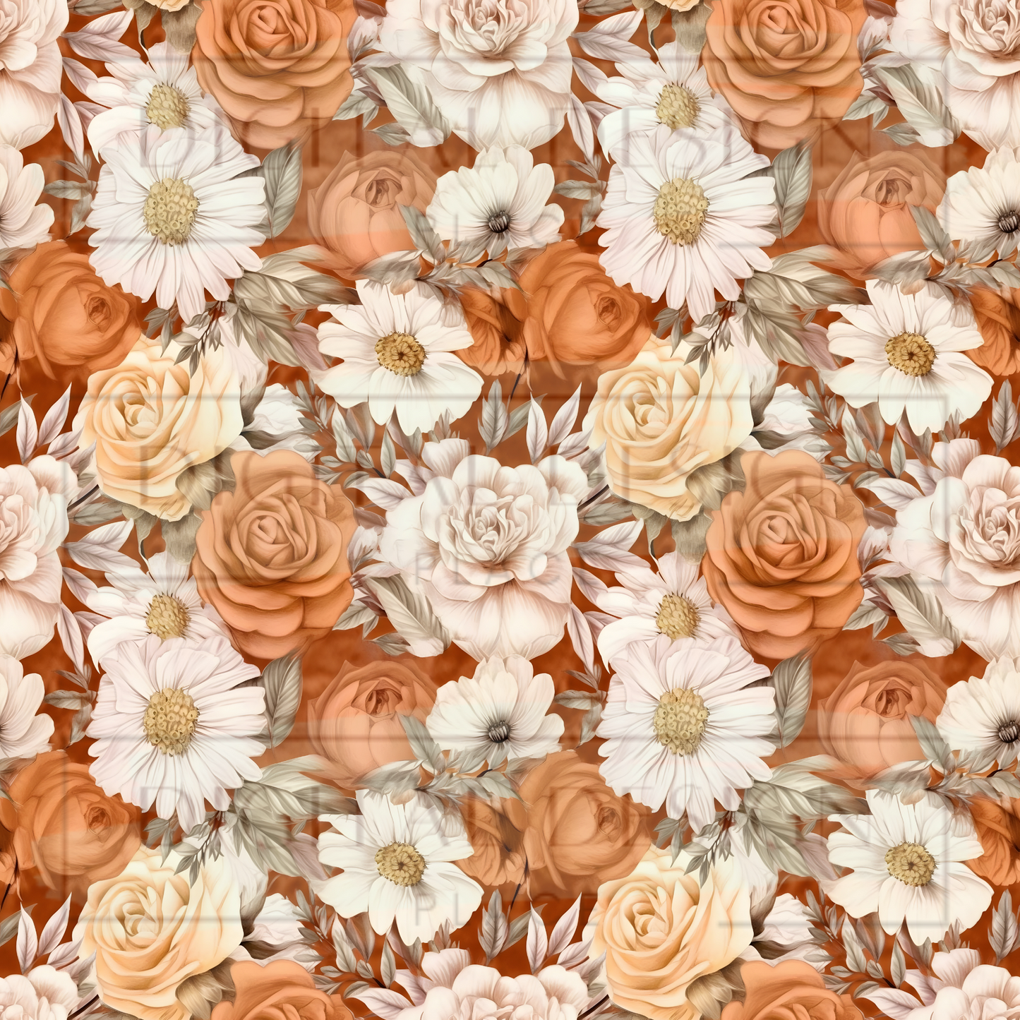 Burnt Orange Boho Floral VinylV1448
