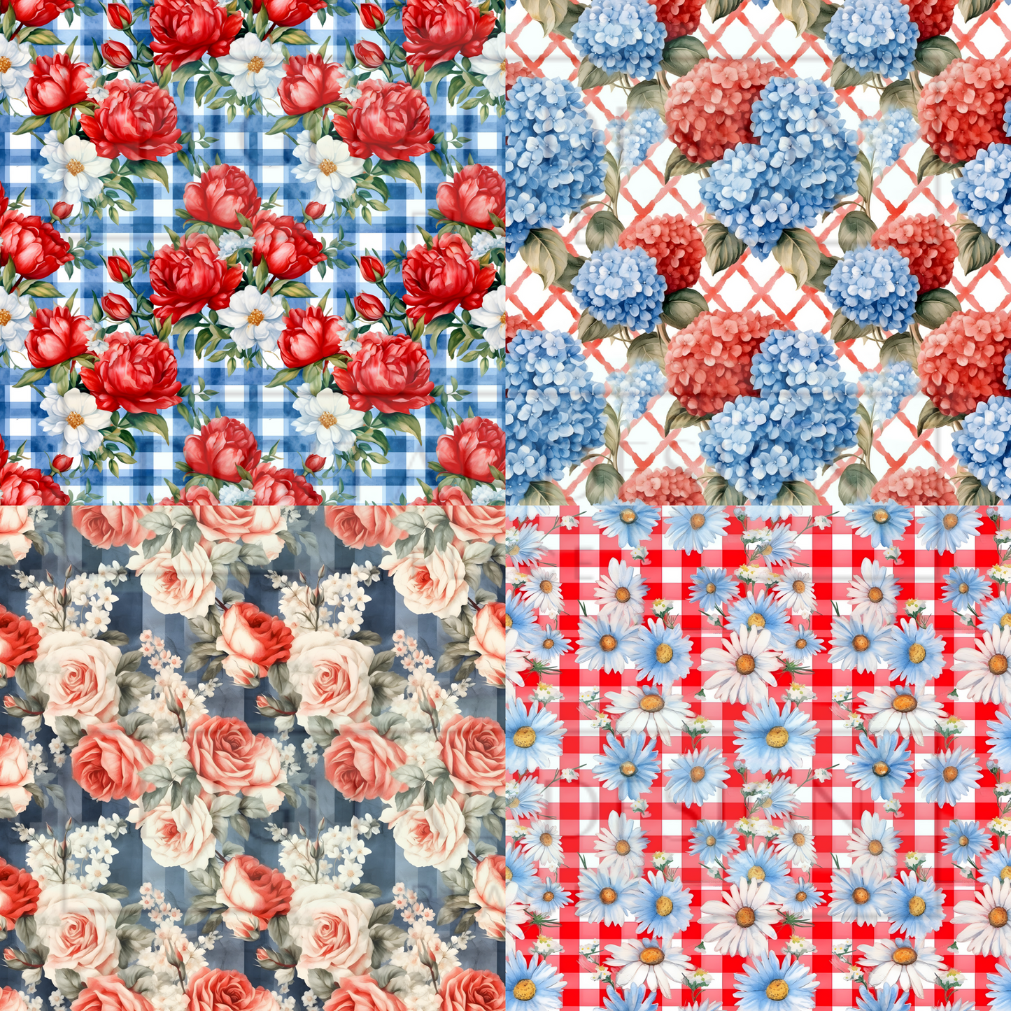Patriotic Floral Square Prints VinylV1467