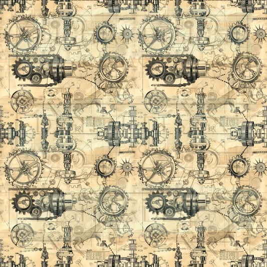 Vintage Steampunk Blueprints VinylV1492