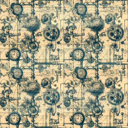 Blue Gold Steampunk Blueprints VinylV1495
