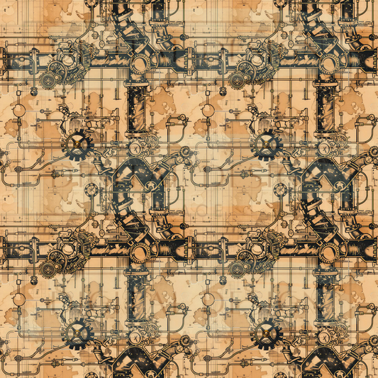 Distressed Steampunk Blueprints VinylV1496