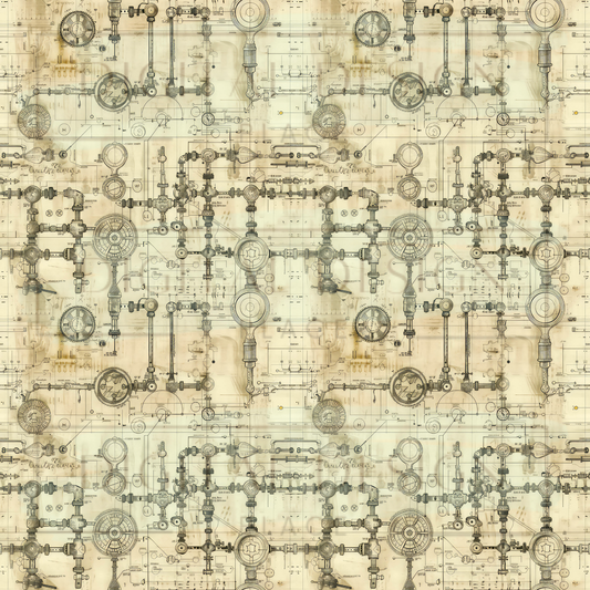 Small Print Steampunk Blueprints VinylV1498