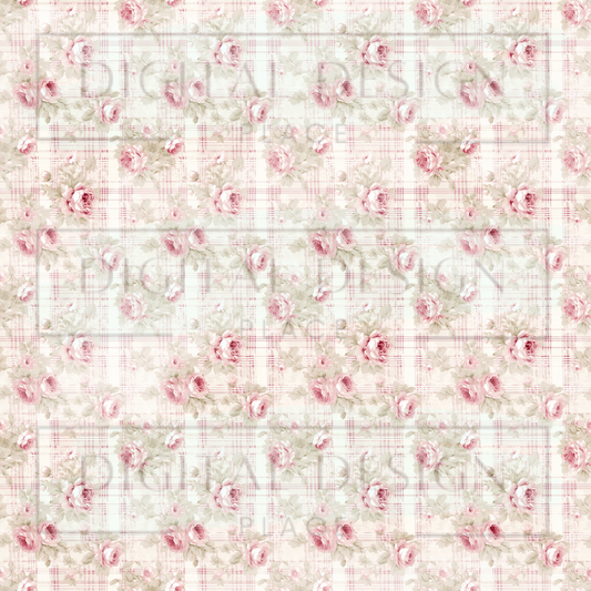 Dusty Rose Plaid Easter Florals VinylV2300