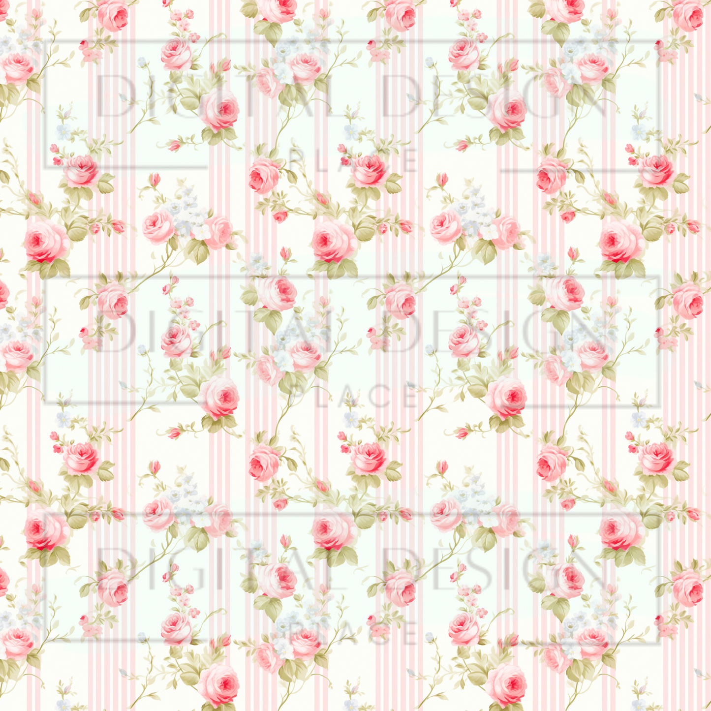 Pink Striped Easter Florals VinylV2302