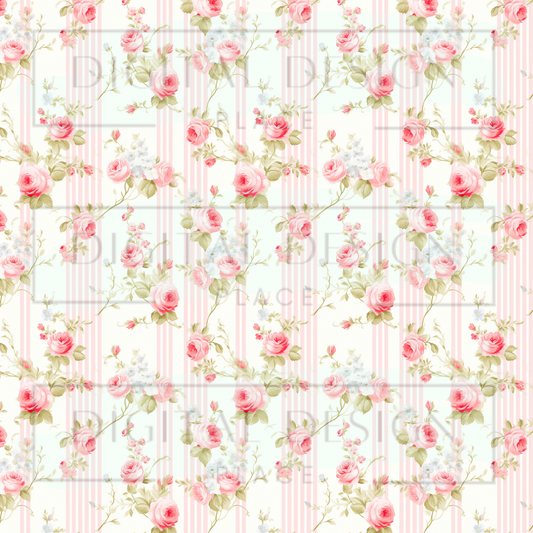 Pink Striped Easter Florals VinylV2302