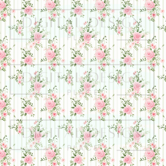 Sage Green Striped Easter Florals VinylV2304
