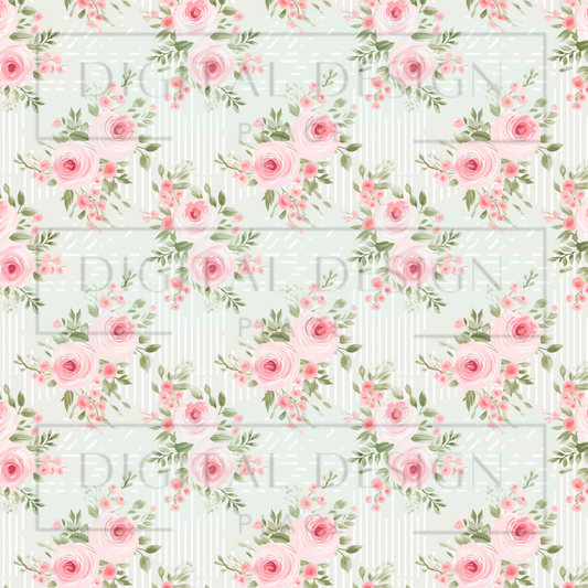 Pale Blue Sage Green Spring Florals VinylV2307