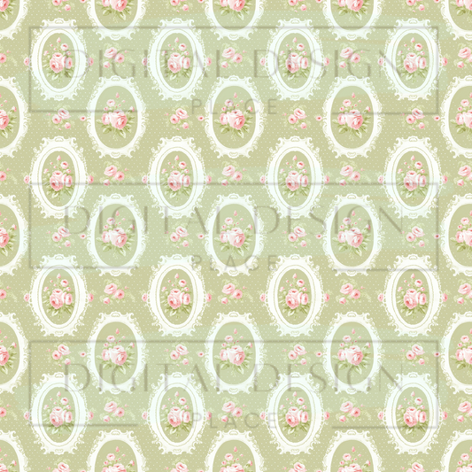 Sage Green Lace Spring Florals VinylV2309